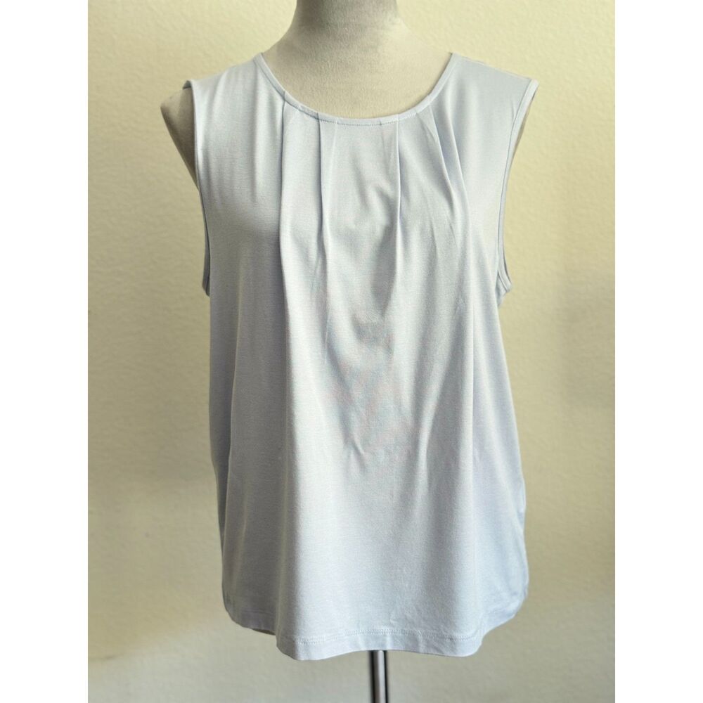 Kettlewell Light Blue Sleeveless Pleated Neck Top Women’s Large Stretch Viscose